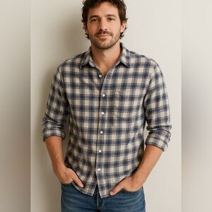 American Eagle Men’s Plaid Flannel Button Down Shirt Blue White XS